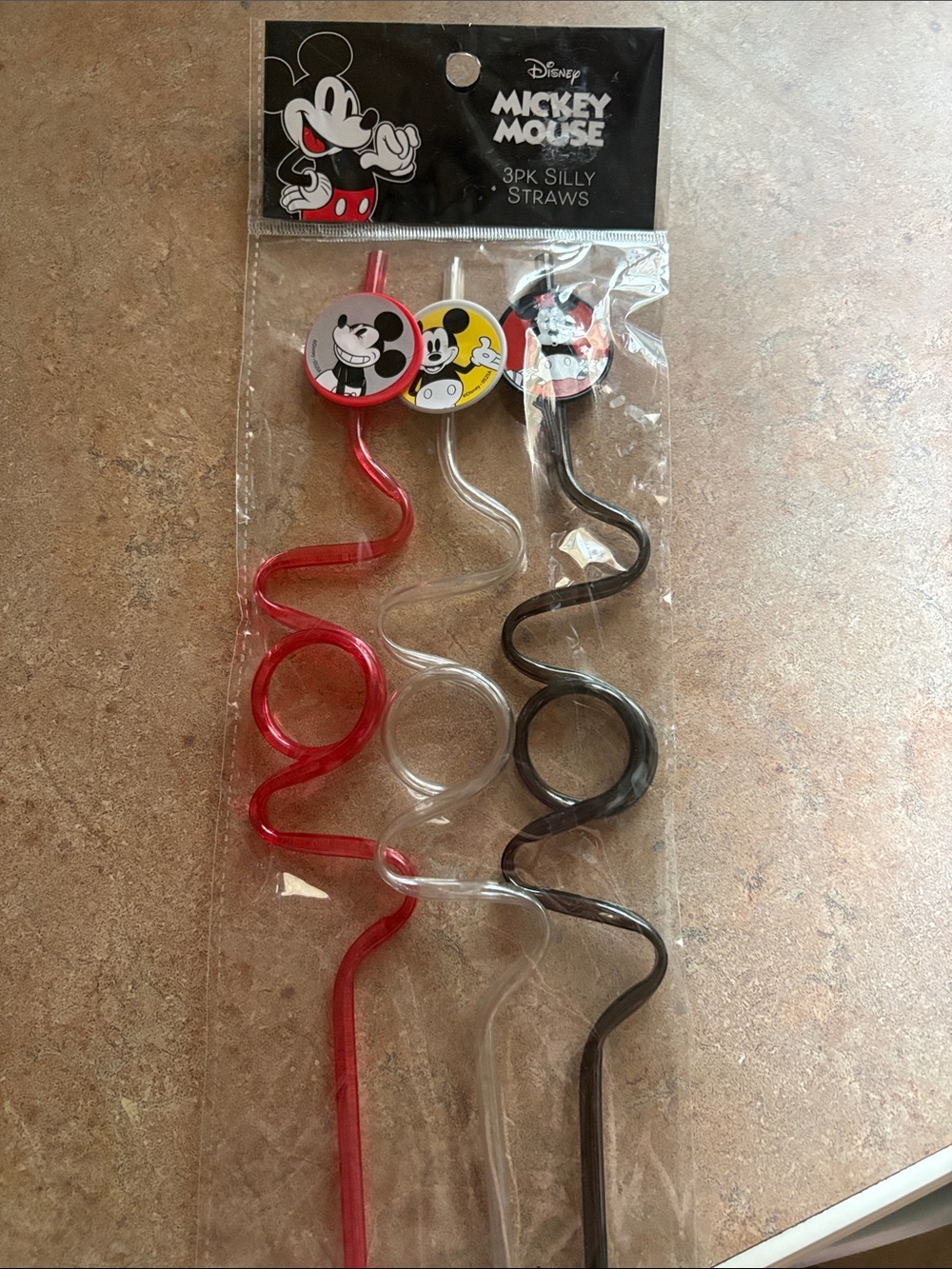 Disney Mickey Mouse 3-Pack Silly Spiral Straws - Red, Clear, Black